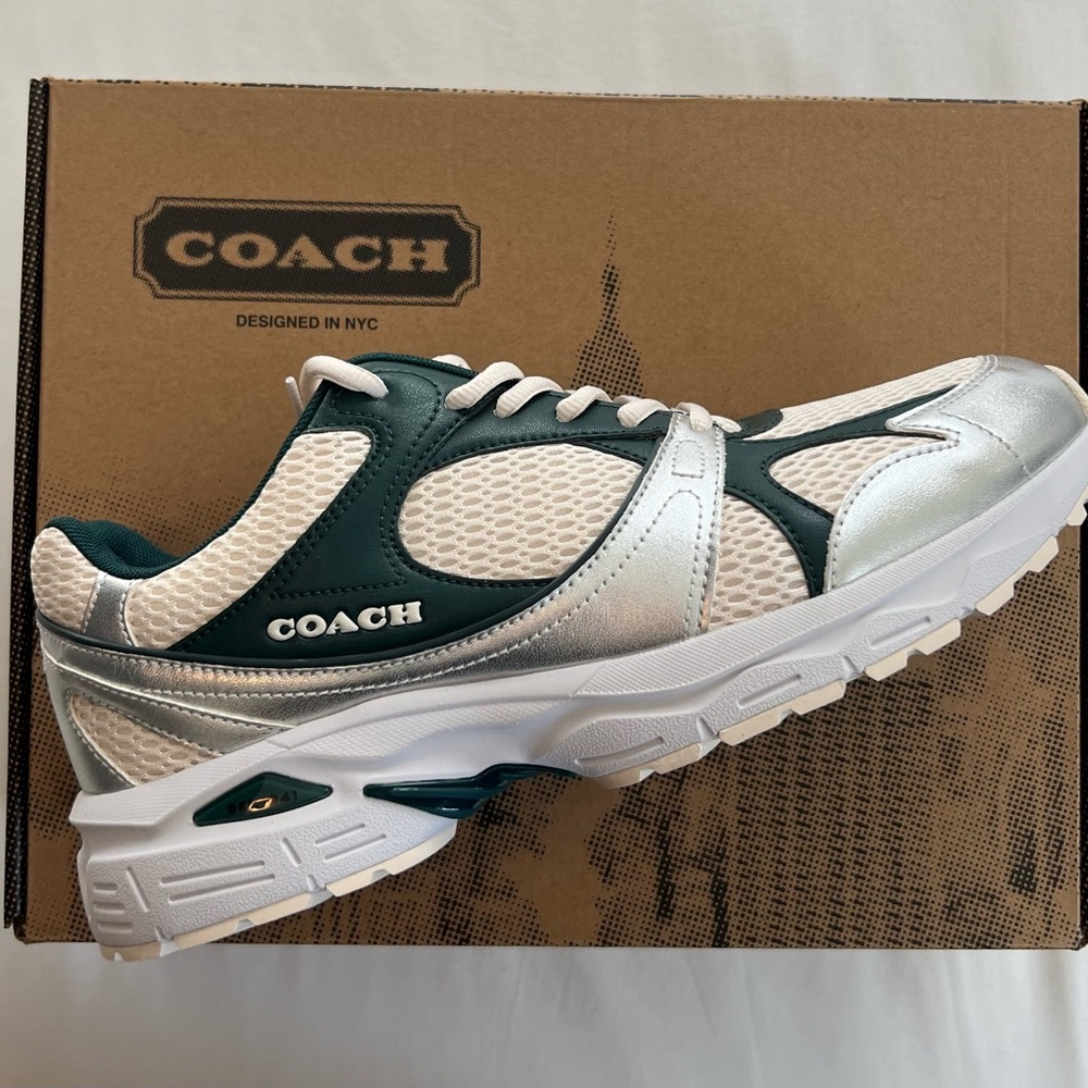 Coach Men's White and Dark Green Sneakers